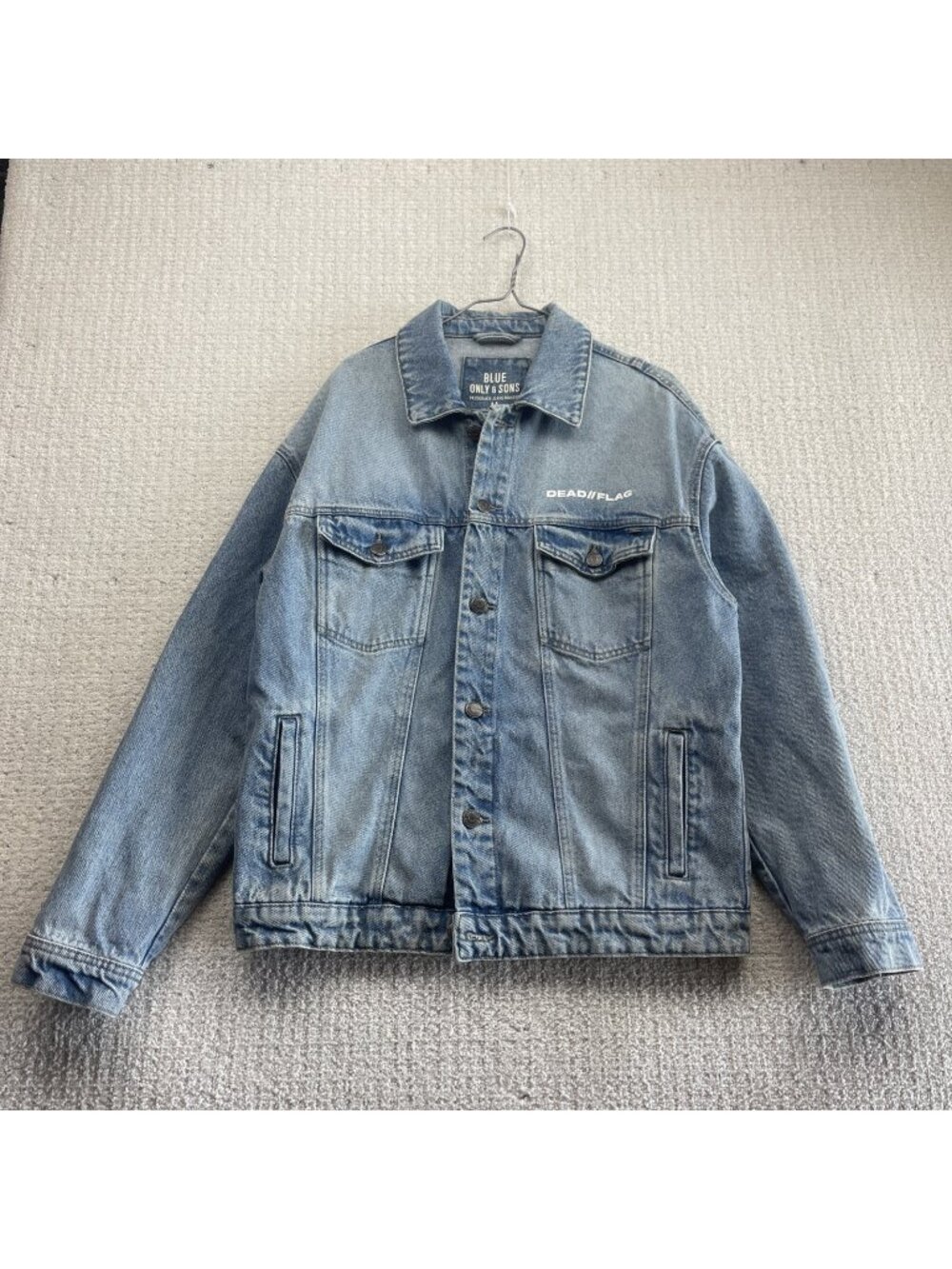 Only & Sons x Dead Flag Men's M Denim Jacket Trucker Blue Button Up Jean Coats